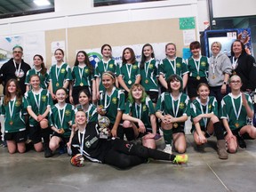 The SGSA U13 Girls Green Dragons won the Alberta Soccer Association (ASA) Tier 4 Provincial Championships this past weekend in Edmonton. It was their first time attending the competition and their third gold medal of the season. Photo supplied by SGSA.