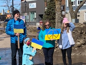 More than 75 people attended a protest against Russia invading Ukraine outside the North Bay Museum Sunday afternoon. Those in attendance shared their stories and fears about war.
Jennifer Hamilton-McCharles, The Nugget