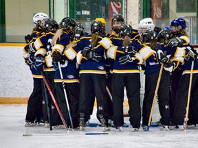 Laurentian ringette players prepare for a match.