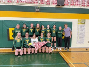 The St.Joseph Scollard Hall junior girl's volleyball team when undefeated all season and clinched the NDA title.