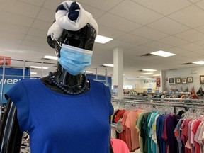 A masked mannequin spotted at Sherwood Park's Goodwill. As of March 23, the province reported that over the past week, 94 new cases had developed in Sherwood Park and 15 new cases were linked to the rural area. Lindsay Morey/News Staff