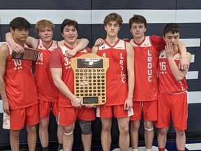The Leduc Comp. senior boys basketball team finished fourth at the 2022 4A Alberta Basketball Provincials in Lethbridge. (Delton Kruk)