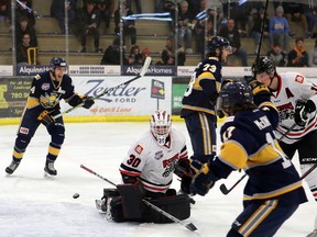 The Spruce Grove Saints took a 2-0 lead over the Whitecourt Wolverines in their second round Alberta Junior Hockey League playoff series with a 3-1 win Saturday. Photo Submitted by the Spruce Grove Saints.