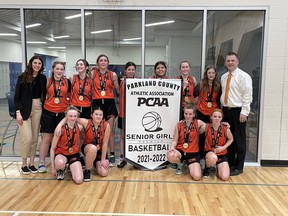 The Greystone Inferno defeated the Graminia Hawks 45–38 to win the senior girls' basketball County Championship on Monday, Mar. 14. Photo supplied by Greystone Centennial Middle School.