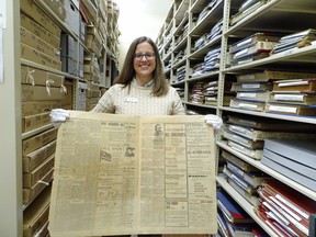 Deb Sturdevant, Archivist at Bruce County Museum & Cultural Centre, is ready to celebrate Archives Awareness Week April 5-9 to highlight the importance of documentary heritage and a current newspaper digitization project at the Southampton facility. [Bruce County Museum & Cultural Centre.]