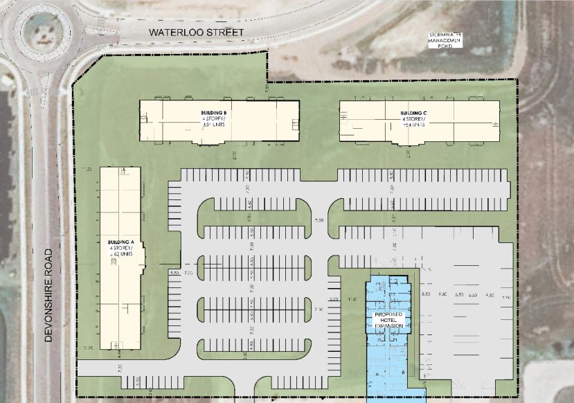 Town of Saugeen Shores councillors approved plans for 170 rental apartment units in three four-storey buildings and a 10,000-square-foot hotel expansion in Waterloo St. and Devonshire Rd. area of north Port Elgin. This is a concept drawing of phase 10 of the Lord Elgin Estates Development Limited Summerside subdivision. [Town of Saugeen Shores]