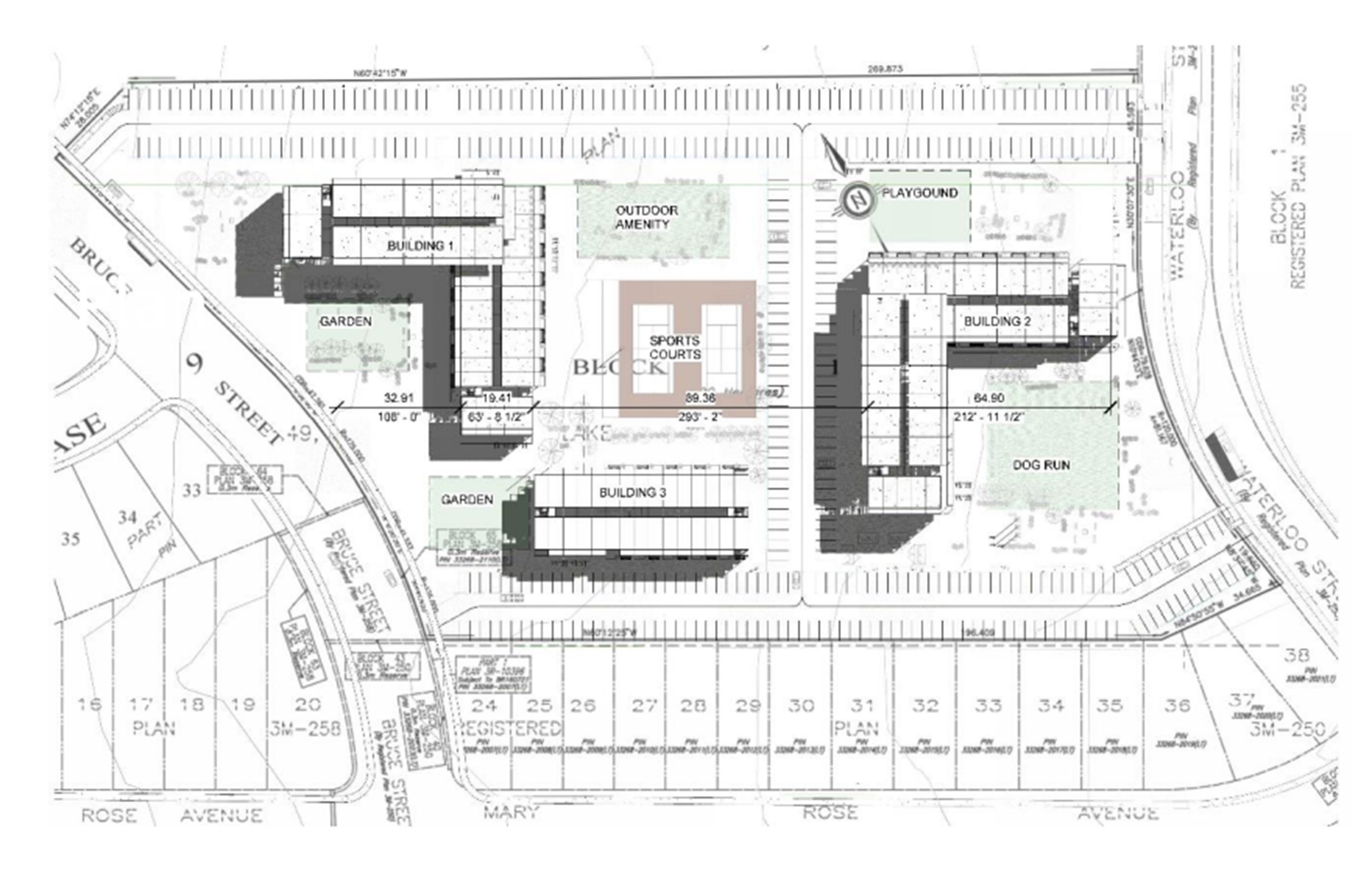 A dog run, gardens, sports courts and a playground are included in concept plans for a north Port Elgin development that includes 330 apartment units in three four-to-six storey buildings on the north side of Mary Rose Avenue between Waterloo and Bruce Streets in Port Elgin, part of the Lord Elgin Estates Development Limited Summerside subdivision. [Town of Saugeen Shores]