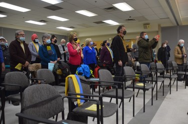 Members of the community from various faiths gathered Sunday at the Parkside Centre to show support for Ukraine.
