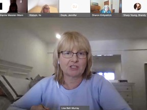 Lisa Bell-Murray, Sault Area Hospital’s Finance, Audit and Risk Committee chair, delivers a report to the facility’s board of directors virtual meeting. Screenshot