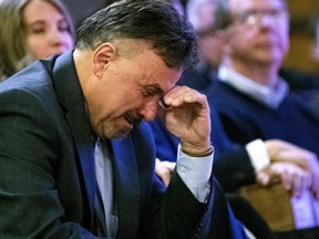 Former Columbine High School principal Frank DeAngelis reacts during the "Columbine 20 Years Later: A Faith-based Remembrance Service" at Waterstone Community Church on April 18, 2019, in Littleton, Colorado. - Twelve students and one teacher were massacred by two heavily armed students nearly 20 years ago during the Columbine High School shooting on April 20, 1999. JASON CONNOLLY/AFP/Getty Images