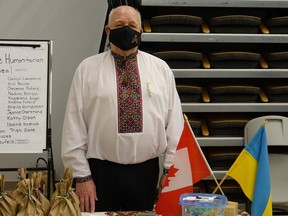 Local Ukrainian-Canadian Bill Zroback at the farmer's market on Saturday, March 5.