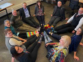Trustees and senior administration got into the spirit of Rock Your Socks Day by wearing fun, colourful socks. (Black Gold School Division)