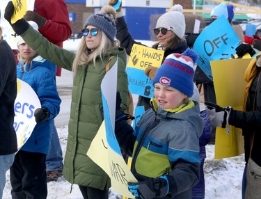 Sudbury and area residents converge on the Four Corners in Sudbury, Ontario for a Stand with Ukraine rally on Saturday, March 12, 2022. Ben Leeson/The Sudbury Star/Postmedia Network