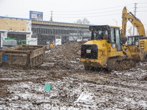 A plaza is being constructed on the former Timken Canada plant site in St. Thomas.  A developer plans to build a 14-storey residential highrise on part of the site that once contained the sprawling bearing factory.  Photograph taken Friday, March 11, 2022. (Derek Ruttan/The London Free Press)