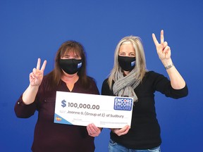 Photo supplied
Joanne Gervais of Sudbury and Lise Gosselin of Espanola won $100,000 on Jan. 26 playing ENCORE with a LOTTO 6/49 ticket.