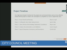Screen shot of Owen Sound service analysis consultant MNP's virtual presentation to city council Monday, March 28, 2022 in Owen Sound, Ont.  (The Sun Times/Postmedia Network)