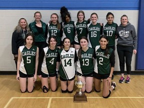 St. John's College won the Athletic Association of Brant, Haldimand and Norfolk junior girls volleyball championship Tuesday. Expositor photo