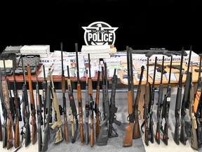 Police on Six Nations of the Grand River say they seized 57 firearms. Submitted