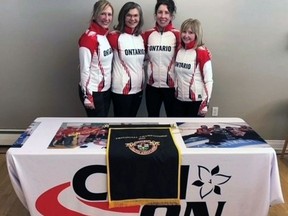 Brantford's Jo-Ann Rizzo (left) and her Mississauga Golf and Country Club teammates Janet Murphy, Lori Eddy and Mary Chilvers recently captured the Ontario Curling Association's senior women's championship.
