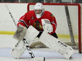 Brockville goalie Brandon Abbott, who allowed just one goal in two wins at home on Thursday and Sunday, received an honourable mention in CCM Hockey's Player of the Week in the CCHL. Tim Ruhnke/The Recorder and Times
