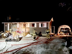 Elizabethtown-Kitley firefighters battle a blaze at a home on Kitley Line 8 overnight Monday to Tuesday. (SUBMITTED PHOTO)