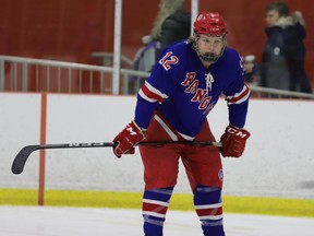 Hunter Shipclark scored South Grenville's lone goal in game three of the NCJHL finals against Clarence on Tuesday. The Jr. C Rangers will try to avoid elimination by winning game four in Cardinal on Saturday night. File photo/The Recorder and Times