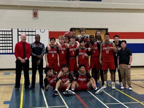 Last weekend, the SPTA Spartans senior boys' basketball team won two of three games, finishing seventh overall, at the Alberta Schools' Athletic Association's (ASAA) Provincial Championships in Strathmore, Alta. Photo supplied by St. Peter the Apostle Catholic High School.