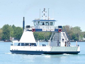 The Walpole Algonac Ferry makes its way over to Algonac, Mich. in this 2012 file photo. The service is expected to resume April 1. (File photo/Postmedia Network)