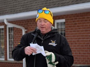Before the walk began, UWPH South Huron and Area Community Committee co-chair Darren Boyle spoke to the walkers about the importance of local initiatives to support those experiencing homelessness. Dan Rolph