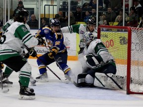 The Fort McMurray Oil Barons and the Drayton Valley Thunder play in round two of the AJHL playoffs on Saturday, March 26, 2022. Laura Beamish/Fort McMurray Today/Postmedia Network