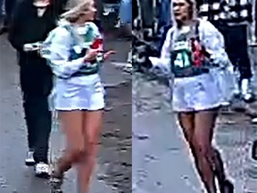 Kingston Police are searching for this blond woman wearing a white-and-green outfit after they said she took a police ammunition magazine that had fallen off an officer while she was attempting to arrest another individual on Saturday in the University District. Kingston Police/Supplied Photo