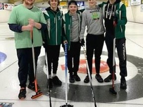 EHS Spartan Boys Curling team: Logan Nadeau (lead), Ethan Lamothe (skip), Austin Leclair (fifth), Craig Lepine (second), Ryan Forcier (third), took home the NSSSA Championship banner beating out Jeunesse Nord from Blind River and Central Algoma Secondary School on Feb. 18, in Espanola.