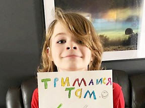 Photo supplied
Eli Carre, 10 years old, expressed his support for the Ukrainian people by drawing a card featuring "Hang In There" written in Ukrainian along with some of the national symbols of the country.