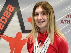 Emma Negri of Blenheim, Ont., was a two-time gold medallist at the 2022 Canadian indoor track and field championships in Saint John, N.B. (Contributed Photo)