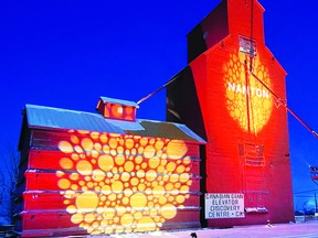 Nanton's grain elevators were lit up with champagne bubbles to welcome in the new year.