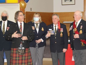 Band officer with the Branch 72 Pipes and Drums Randy Briand conducts a traditional toast in Gaelic to begin the New Year's levee held at the Legion branch in Pembroke on Feb. 26. Anthony Dixon