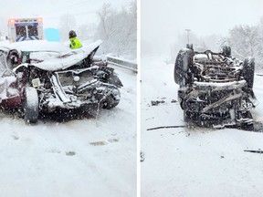Four people were injured in a head-on collision on Highway 60 near Mitchell Road, in the Township of Madawaska Valley, on Monday, Feb. 7 around 5 p.m. Submitted photos