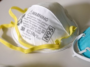 FILE PHOTO: Various N95 masks at a laboratory of 3M.