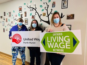 Seaforth Cooperative Children's Centre has become the latest organization in Huron to be certified as a living wage employer. From left are Cindy Bos, Katrina Davey, and executive director Alenka Watson.