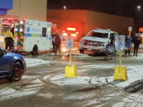 A screen capture from a Facebook video shows the scene in front of the Walmart in New Sudbury on Thursday evening.