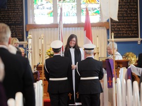 Archdeacon Kristen Aikman is shown in this file photo leading a previous Mariners' Service at St. Paul's Anglican Church in Point Edward. This year's service is Sunday and will be a virtual event.
