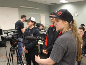 Aspiring high school filmmakers from across Lambton County participate in a youth film training session at Sarnia's Bayside Mall in March 2019 as part of a program offered by the Lambton Youth Short Film competition. (File photo/Postmedia Network)