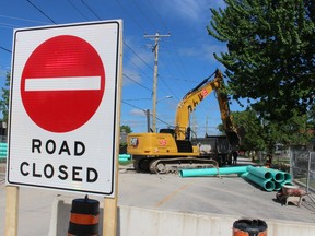 Sewer separation work is pictured in Sarnia in 2021. Another $3.4-million contract was recently awarded for sewer separation work this year on Shepherd, Alfred and Russell streets. (File photo)