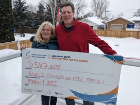 Adele Kinnonen with her husband, Mike Toffoli. Kinnonen won the February HSN 50/50 take-home prize of $587,608. Supplied