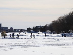 The milder temperatures encouraged people to get outside and skate on the Ramsey Lake skating path in Sudbury, Ont. on Friday March 4, 2022. Environment Canada said Greater Sudbury can expect periods of light snow in the morning and snow or periods of ice pellets late in the afternoon on Saturday. The high is expected to reach -3 C. John Lappa/Sudbury Star/Postmedia Network