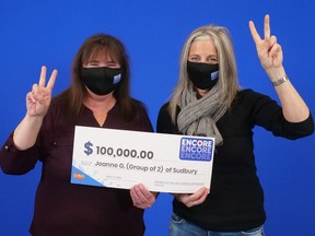 Joanne Gervais of Sudbury and Lise Gosselin of Espanola are sharing $100,000 won in the Jan. 26 Lotto 6/49 draw. Supplied