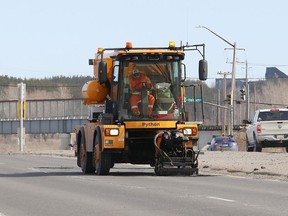 The City of Greater Sudbury's Python 5000 pothole patcher works on a section of MR 55 in Sudbury, Ont. on Tuesday March 22, 2022. John Lappa/Sudbury Star/Postmedia Network