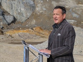 Greg Rickford, the minister of Northern Development, Mines, Natural Resources and Forestry, makes a point at a funding announcement in Greater Sudbury, Ont. on Thursday October 28, 2021. John Lappa/Sudbury Star/Postmedia Network