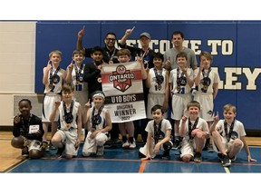 The Oxford Attack won the Ontario Cup U10 title in March, going 13-8 overall. Pictured front row from left: Emmanuel Arthur, Kingston Tirva, Jasper House, Micah Rocillo, Luke Martens, Kingston Melanson. Middle row from left: Mason Byers, Tyler Cloutier, Arjan Romana, Henry Duplain, Keltej Rai, Milo Caporicci, Lucas Kreiger. Back row from left: Jag Rai, Don House, Aaron Kreiger.