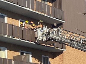 A ladder rescue at 195 Lisgar Avenue Tuesday morning by Tillsonburg Fire and Rescue Services.  (Submitted)